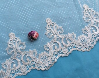 Bridal Lace Trim, Ivory Wedding LaceTrim, Bridal Alencon Lace Trim, Corded Lace Trim(AL160)