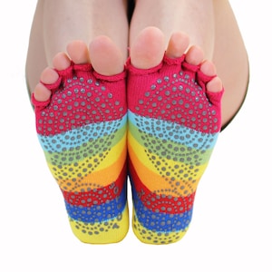 TOETOE - Men, Women Yoga&Pilates Stretchy Soft Cotton Seamless Patterned Anti-Slip Sole Trainer Open Toe, Toe Socks, Hygienic, Breathable