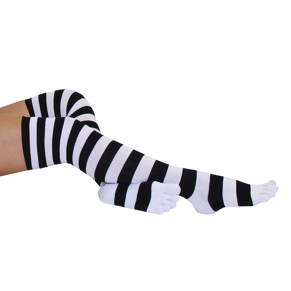 TOETOE - Women Essential Stretchy Over-Knee  Cotton Seamless Stripy Toe Socks, Hygienic, Breathable, uk 4-11 | eu 35-46 | us  4.5-11.5