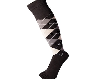 TOETOE - Men's Essential Stretchy Knee-High Argyle Soft Cotton Seamless Stripy Toe Socks, Hygienic, Breathable