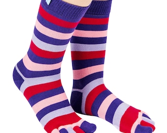 TOETOE - Striped Toe Socks – Cotton Mid-Calf Five-Finger Socks for Women, Men