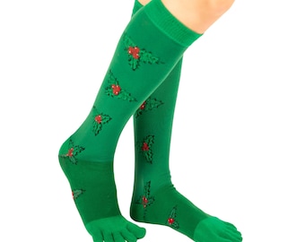 TOETOE - Women, Men Christmas Mid-Calf Cotton  Toe Socks