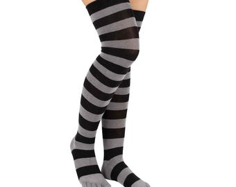 TOETOE - Striped Over-Knee Toe Socks - Seamless Cotton, Women's Essential