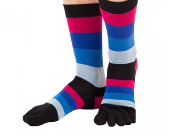 TOETOE - Striped Toe Socks - Men's Mercerised Cotton Mid-Calf Fashion for Men
