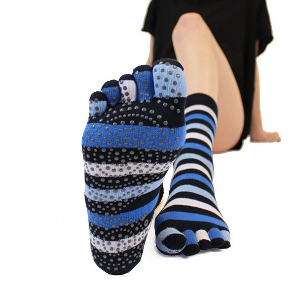 TOETOE - Men, Women Yoga&Pilates Stretchy Soft Cotton Seamless Patterned Anti-Slip Sole Mid-Calf Toe Socks, Hygienic, Breathable S | M | L