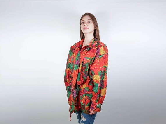 Vintage women jacket | zip up side pockets | flor… - image 2