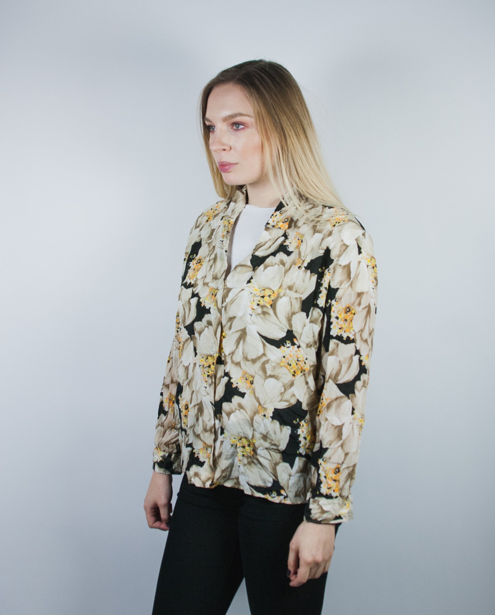 Vintage Women Shirt Floral Pattern Colorful Print Long Sleeve Etsy