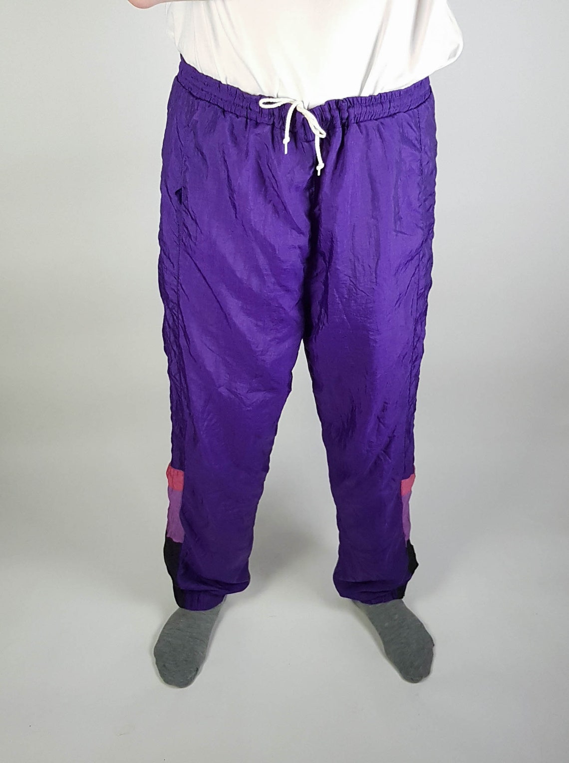 90's Retro Wide Windbreaker Pants Dark Purple Sweatpants | Etsy