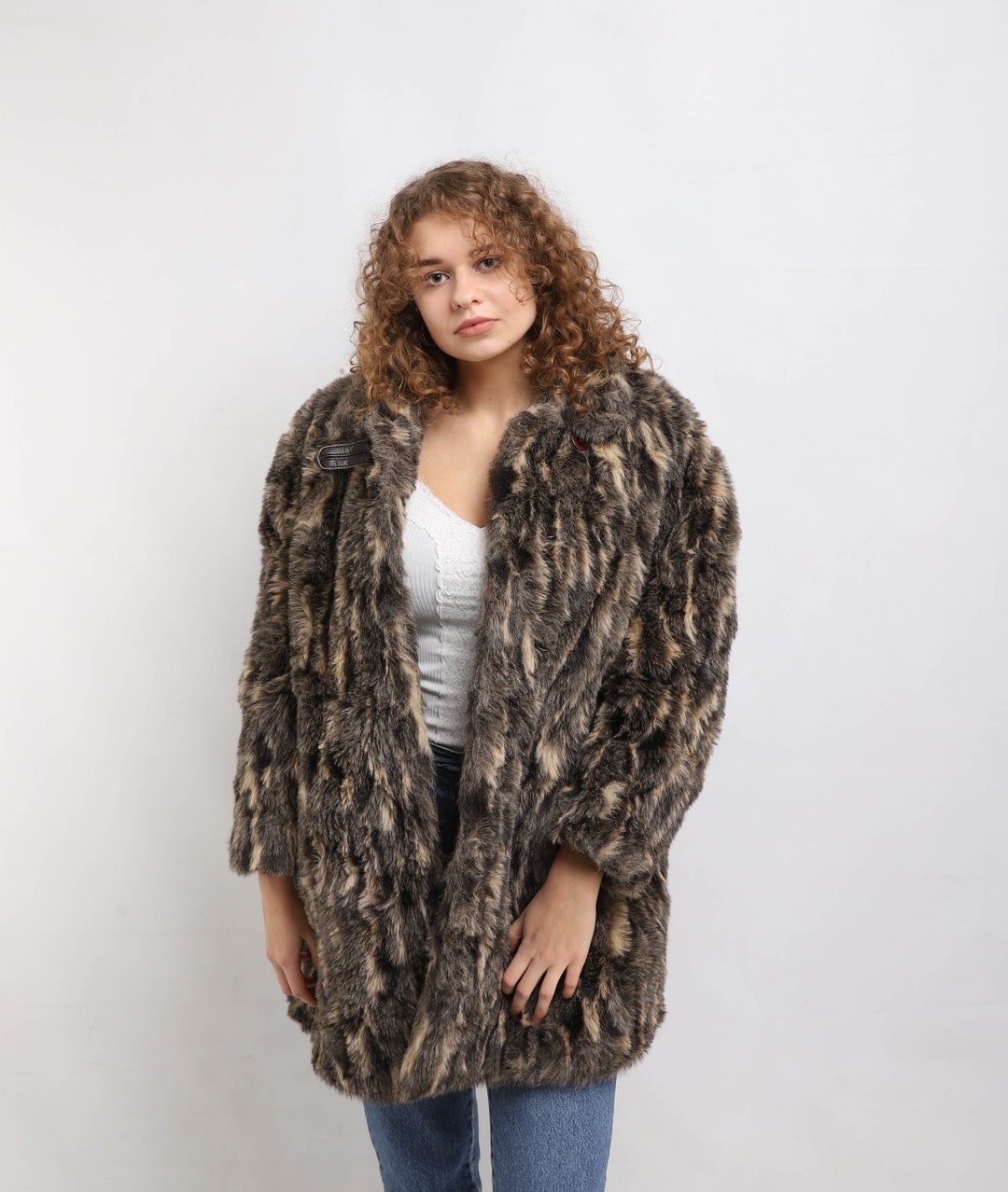 Leopard Print Faux Fur Coat, Animal Print Full Length Fake Fur