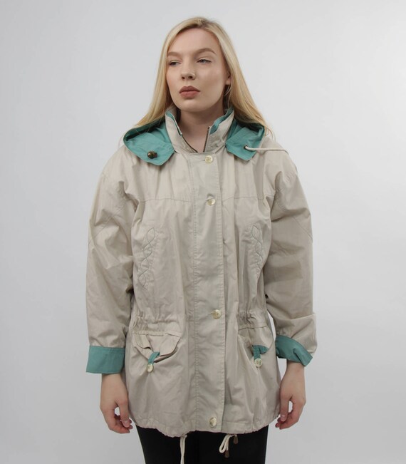 Vintage beige women jacket zip up side pockets sp… - image 3
