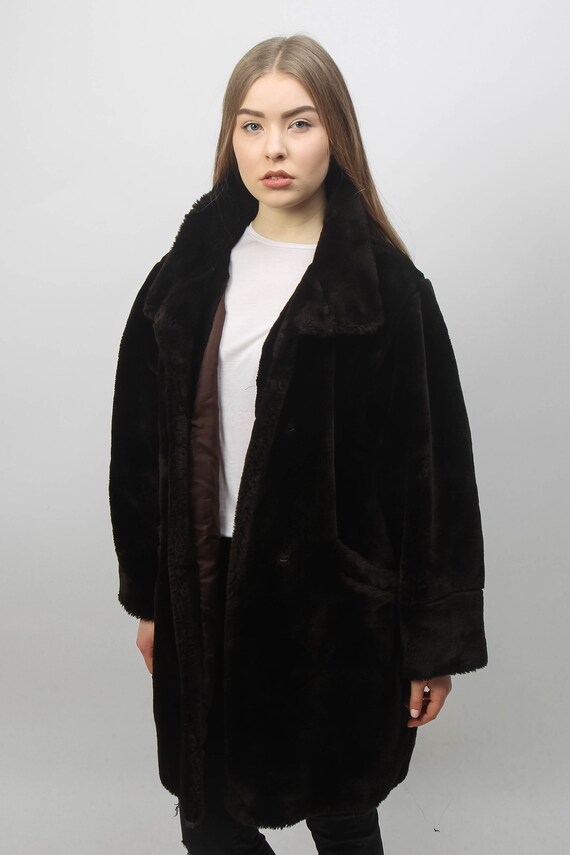 Faux fur Coat | Vintage Dark Brown Fake Fur Coat … - image 2