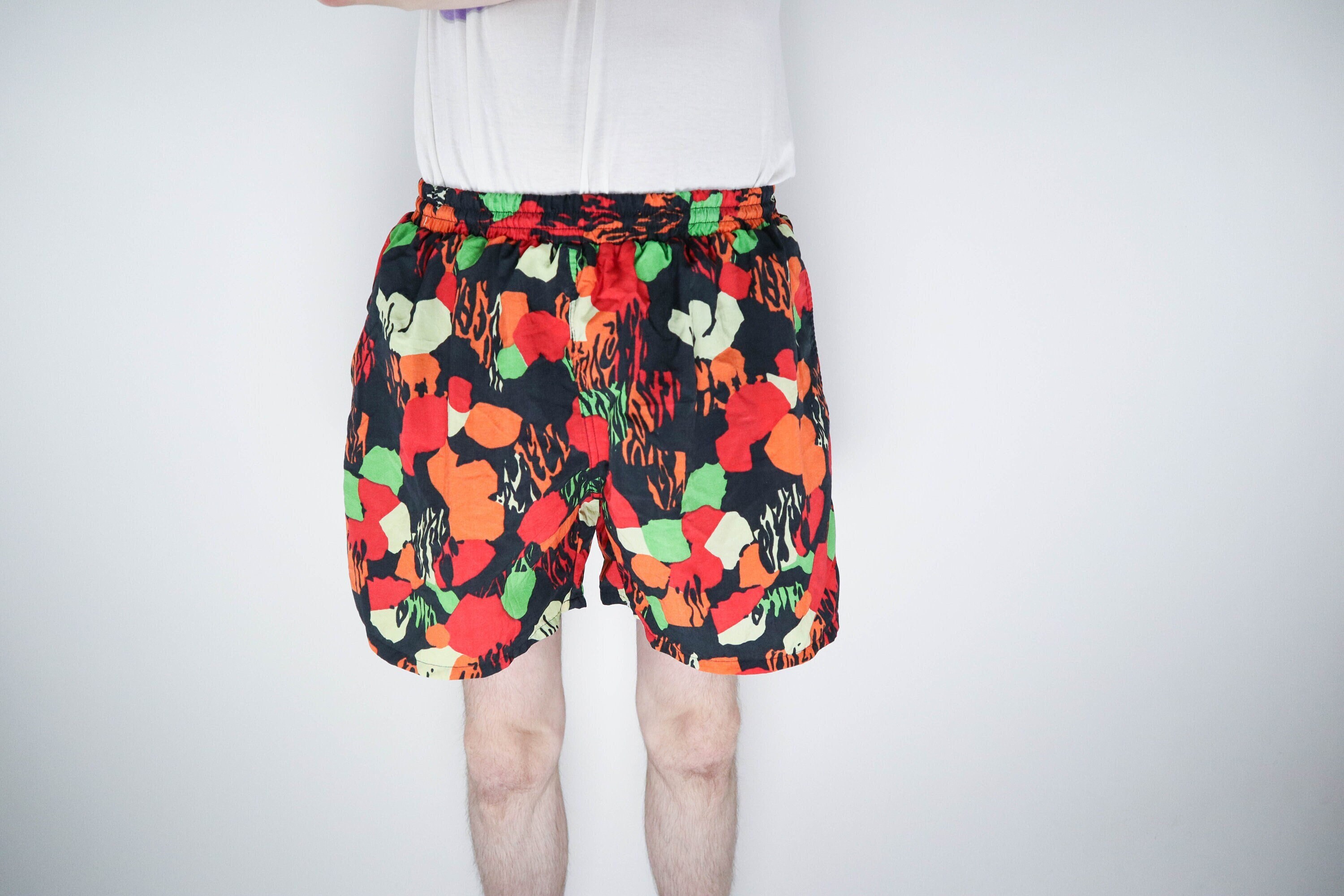 90's Bright Boho Elastic Waist Men Shorts Indie Print | Etsy