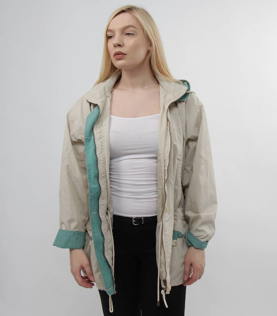 Vintage beige women jacket zip up side pockets sp… - image 1
