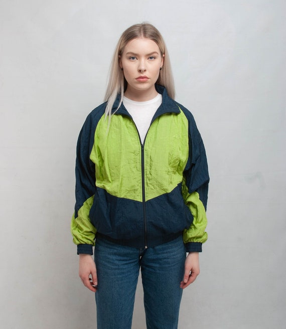 Vintage Windbreaker Athletic Unisex Blue and Green Jacket 90