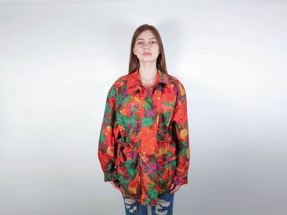 Vintage women jacket | zip up side pockets | flor… - image 1