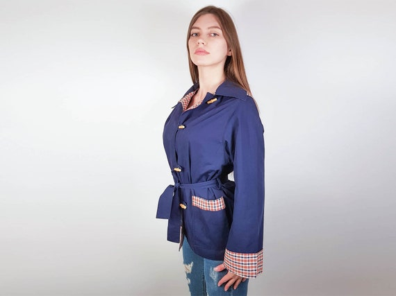 Vintage athletic blue hooded jacket | zip up side… - image 2
