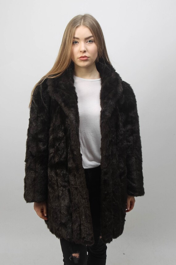Brown Faux fur Coat | Vintage Fake Fur Coat | Wome