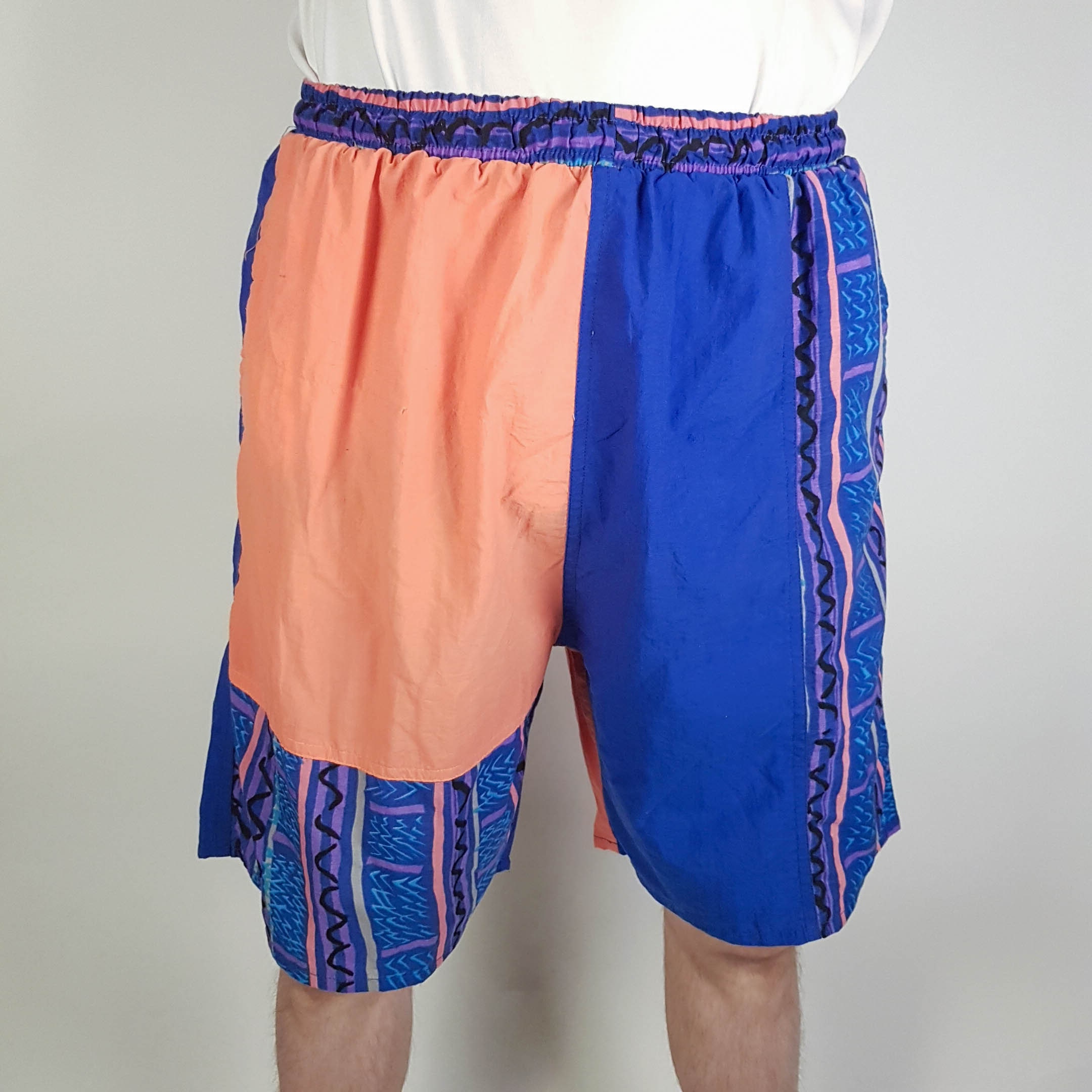 90's Bright Boho Elastic Waist Men Shorts Indie Print | Etsy