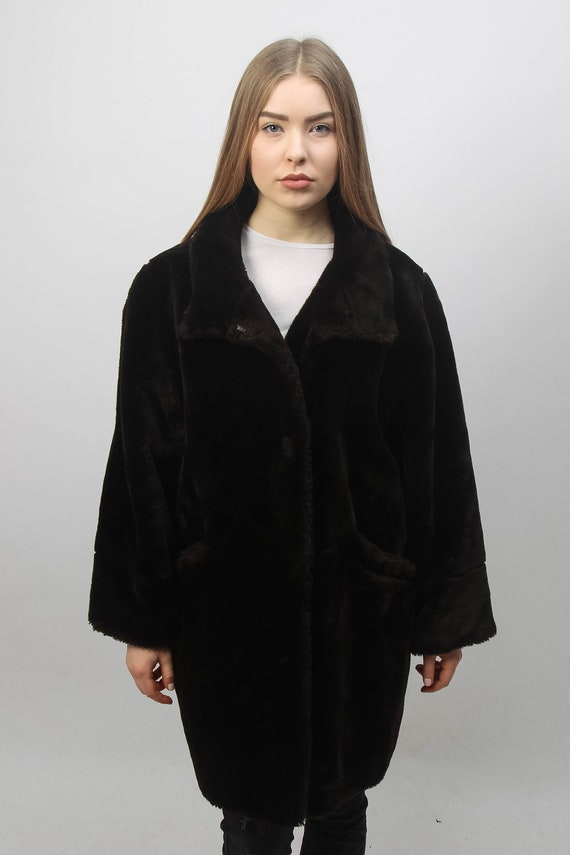 Faux fur Coat | Vintage Dark Brown Fake Fur Coat … - image 4