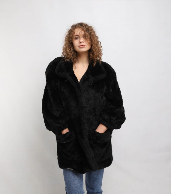 blad zelf fax Zwarte Faux Fur jas Chick Vintage vrouwen nep bontjas | Etsy Nederland