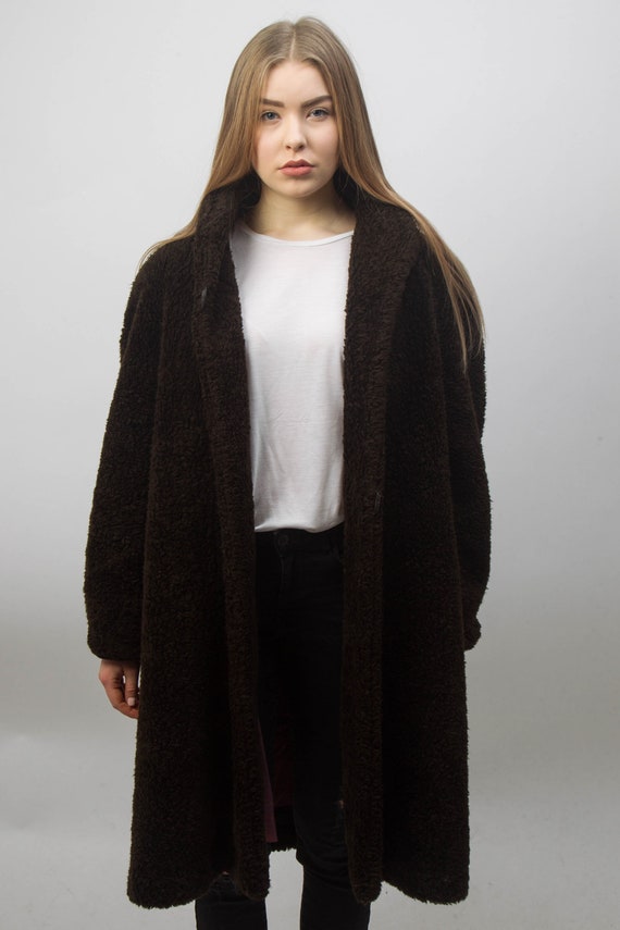 Brown Faux fur Coat | Vintage Fake Fur Coat | Wome