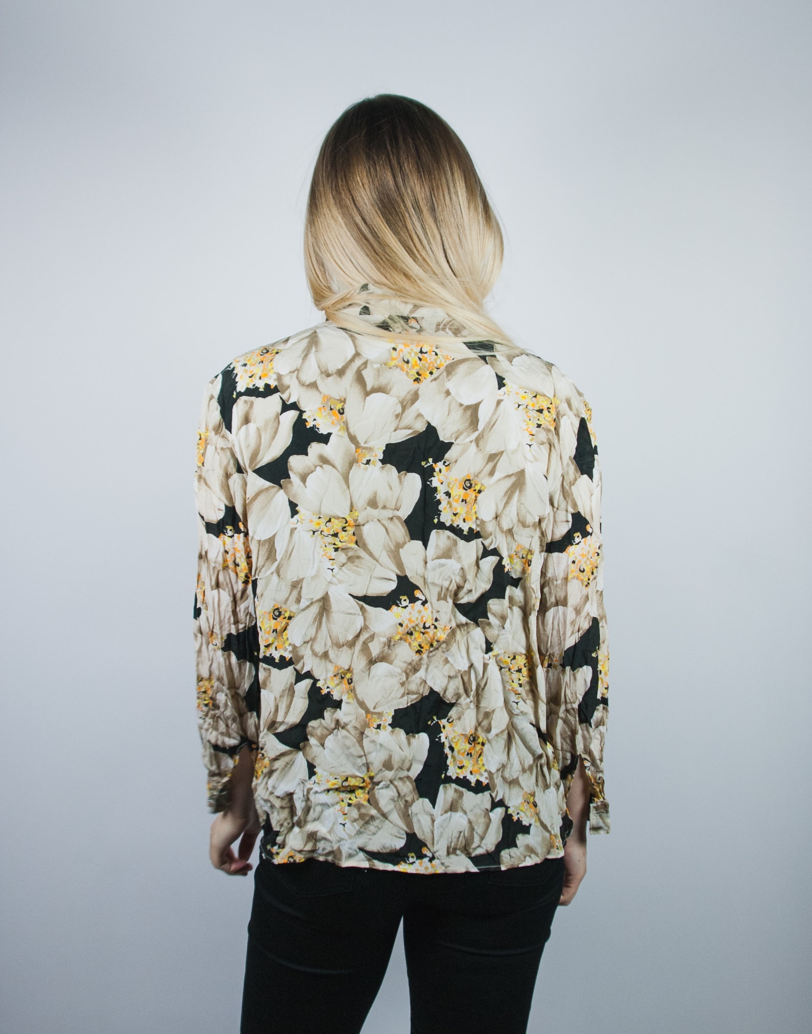 Vintage Women Shirt Floral Pattern Colorful Print Long Sleeve Etsy