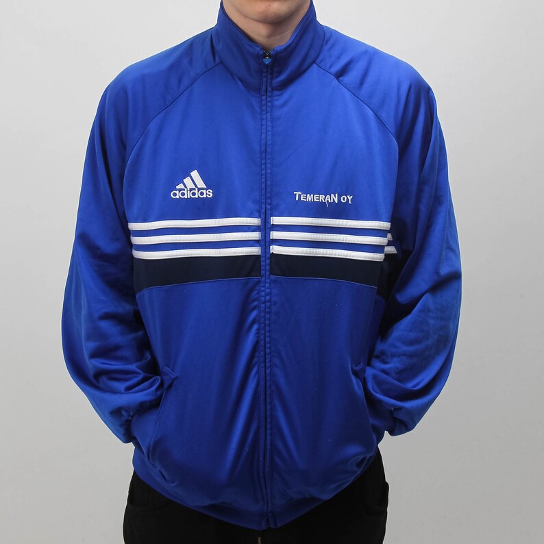Original ADIDAS Tracksuit Top Vintage Windbreaker Striped Full Zip Side