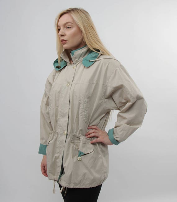 Vintage beige women jacket zip up side pockets sp… - image 2