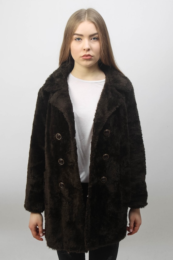 Brown Faux fur Coat | Vintage Fake Fur Coat | Wome
