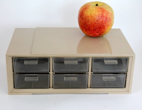 Vintage Plastic Drawer Storage Box Six Pull Out Drawers Tan Etsy