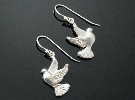 Peace Dove Earrings Fine Silver, Handmade
