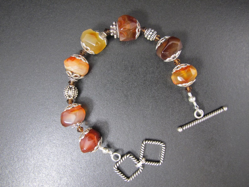Autumn Colors, Bracelet with heavy Sterling Silver,Multi Colored Stones and sterling bead caps image 2