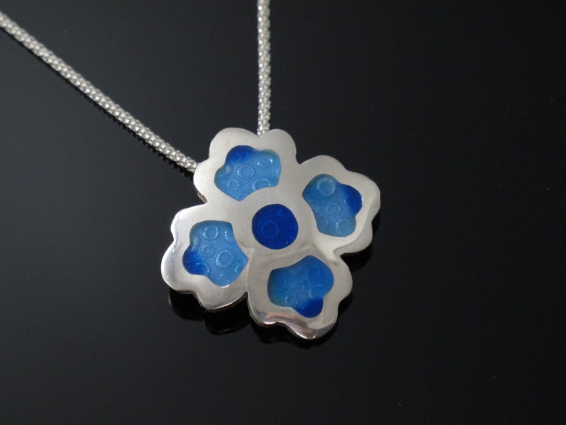 Flower Necklace Handmade with Fine Silver Enamel and image 0