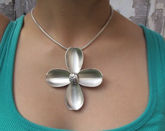 Dogwood Necklace, Dogwood made from Antique Sterling Demitasse Spoons Upcycled into Flower Jewelry