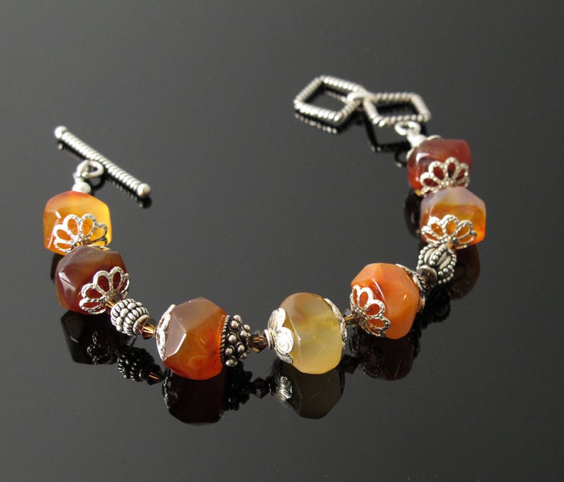 Autumn Colors, Bracelet with heavy Sterling Silver,Multi Colored Stones and sterling bead caps image 1