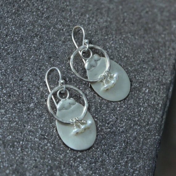 Recycled Metal Earrings - sterling silver and pearls