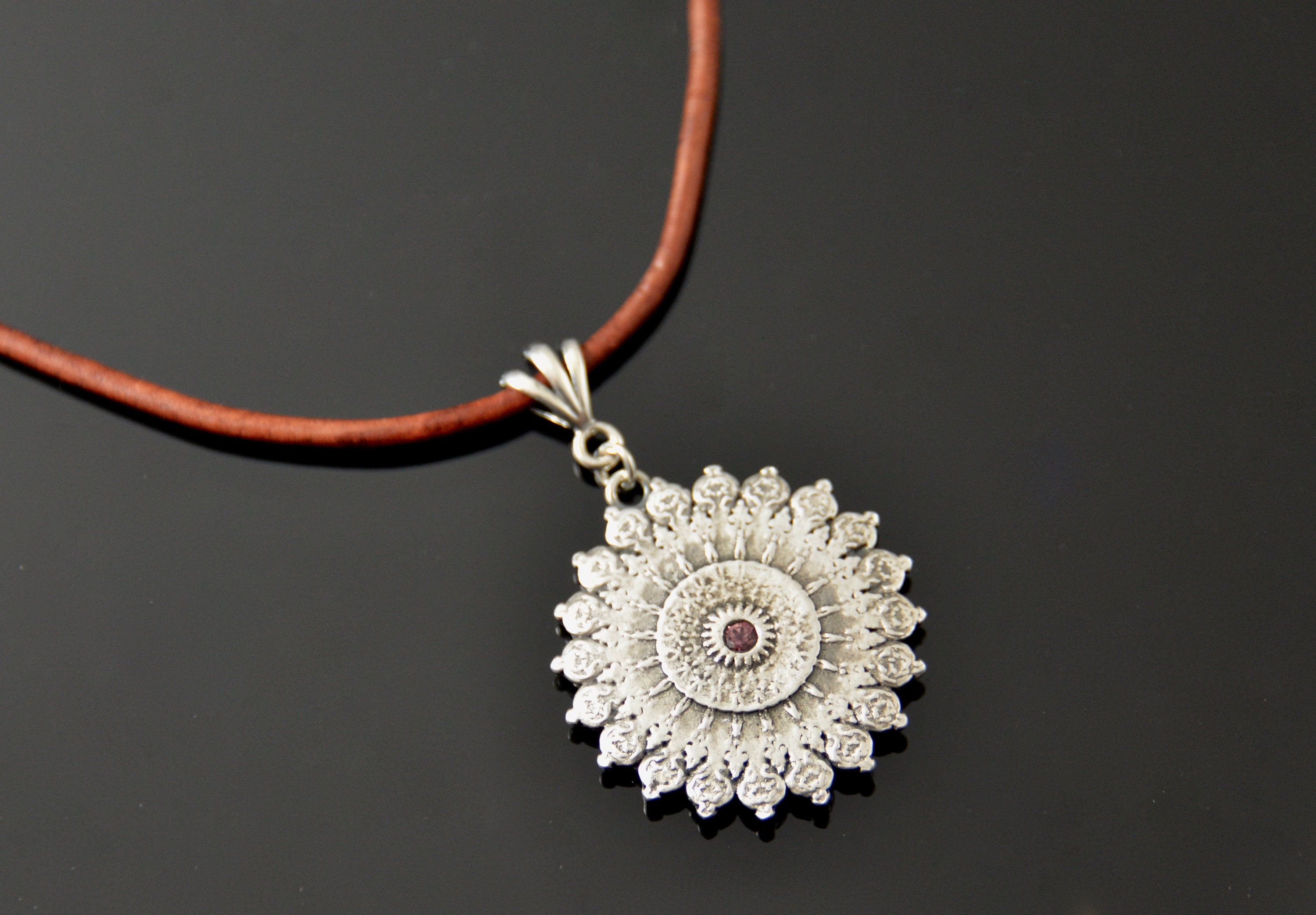 Mandala Pendant, Fine silver jewellery with Sapphire