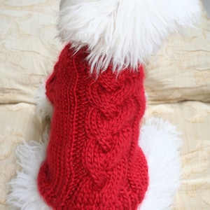 Red Dog Sweater, Puppy Sweater, Pet Clothing, Hand Knit Dog Clothes, Cable Dog Sweater, Pets by BubaDog