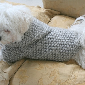 READY TO SHIP Dog Hoodie Sweater  Grey  Pet Clothing Hand Knit Dog Clothes Button Dog Sweater by BubaDog