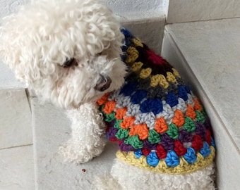 Granny Square Dog Sweater \ Crochet dog sweater \ Patchwork dog sweater \ Designer dog sweater \ Wool dog sweater - Puppy sweater - BubaDog