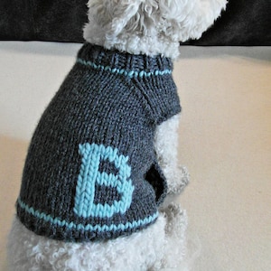 Suéter para perro con monograma, Suéter para perro con letras, Suéter para perro personalizado, Ropa tejida para perro, Ropa para cachorro hecha a mano, Atuendo para perro pequeño