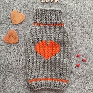Hand Knit Dog Sweater: Wool Blend, Embroidered Heart, XXS-XL