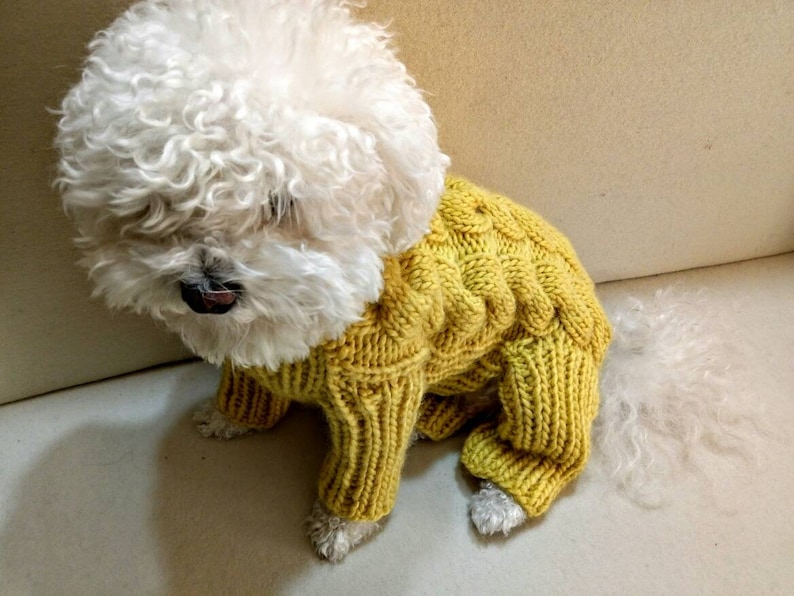 Dog Onesie Hand Knit Dog Overall Yellow Dog Sweater Dog Etsy
