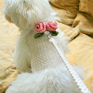 Wedding Dog harness, Harness & Leash Set, Dog harness vest, Dog Harness Dress, Knit Dog Top, Small dog clothes, Crochet dog vest, BubaDog image 4