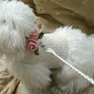 Wedding Dog harness, Harness & Leash Set, Dog harness vest, Dog Harness Dress, Knit Dog Top, Small dog clothes, Crochet dog vest, BubaDog image 8