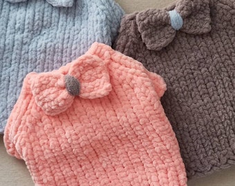 Plush dog sweater in pastel colors, Hand knit small dog jumper, Puppy soft sweater, XXS dog clothes, Chihuahua sweater, Dog coats, BubaDog