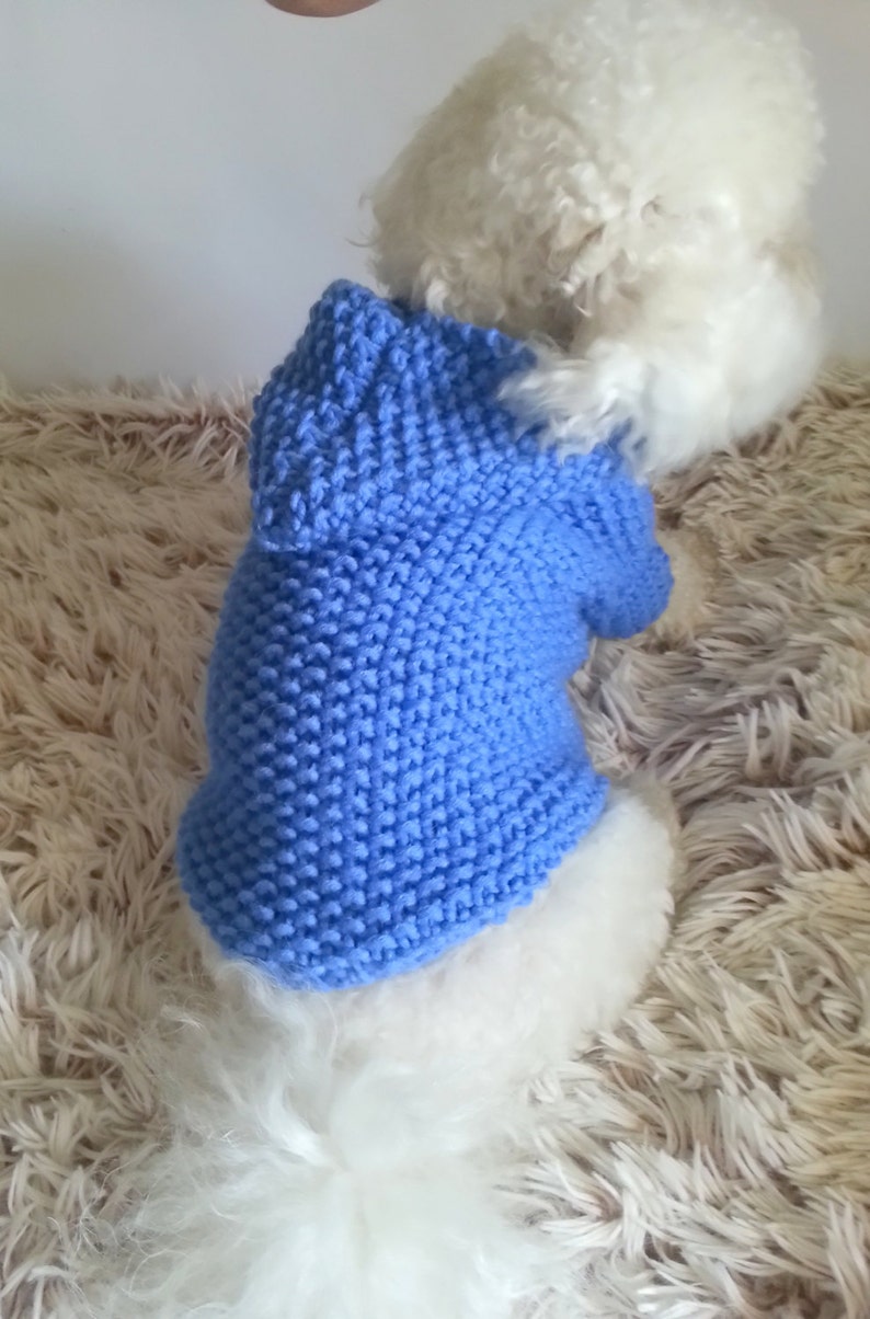 Dog Hoodie Sweater Blue Pet Clothing Hand Knit Dog Clothes Etsy