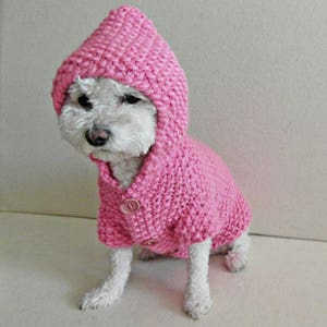 Hand Knit Pink Dog Hoodie: Small Breed Winter Sweater