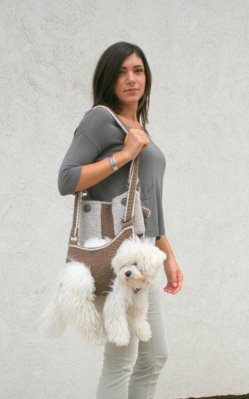 Pet carrier / Crochet dog carrier / Dog sling carrier with pockets / BubaDog pet carriers image 3