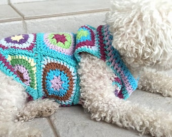 Granny Dog Sweater \\ Small dog sweater \\ Designer dog sweater \\ Crochet dog sweater \\ Handmade dog clothes - Puppy sweater - BubaDog